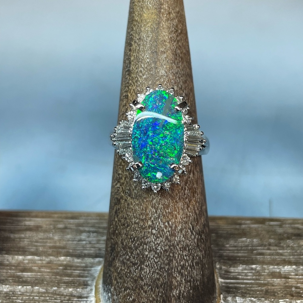 Australian Boulder Opal , platinum and diamond ring - Picture 4 of 13
